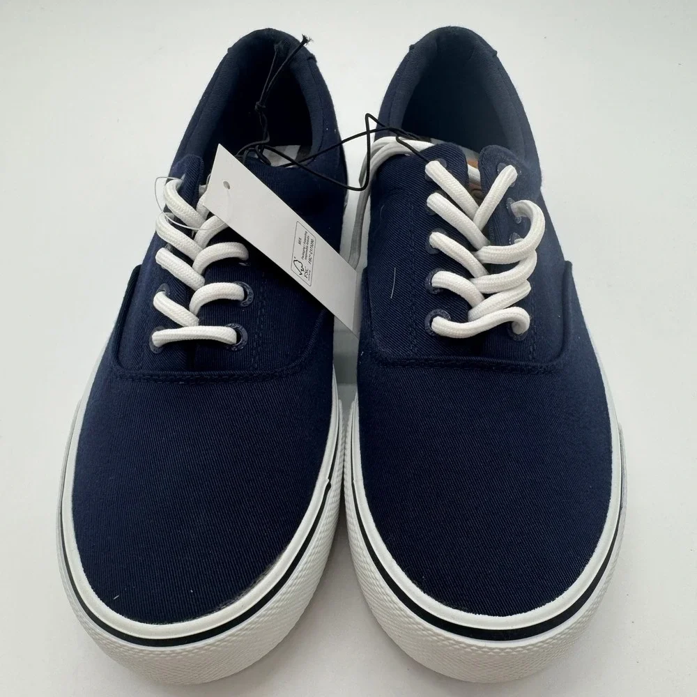 IZOD Rangley Men's 8.5 Navy Canvas Sneakers Memory Foam Lace Up Casual Shoes NIB